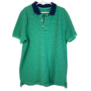 Boden Polo Shirt Boys Sz 14 Green Blue Striped Cotton‎ Short Sleeve Buttons